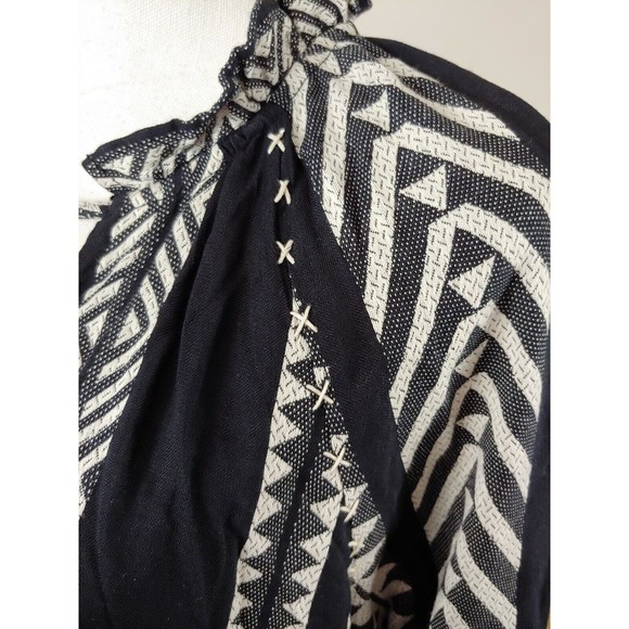 Anthropologie Maeve Tunic Dress Small Black White Tassels Boho Dominique Cotton - Picture 6 of 12